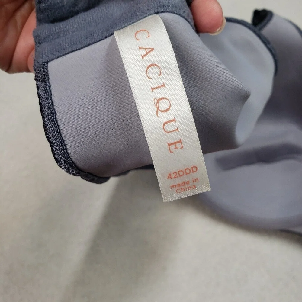 Cacique Bra Womens 42DDD Lightly Lined Balconette Back Smoothing Lace Blue